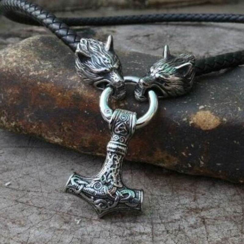 Mens Fashion Leather Necklace Compiled With Hammer Shape Pendant - Mubimart