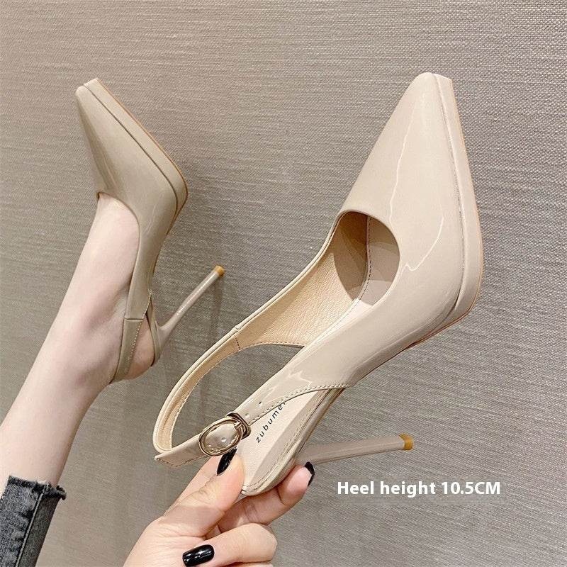 Pointed-toe Stiletto Shoes Sexy Super High Heel Toe Cap Slingback Sandals - Mubimart