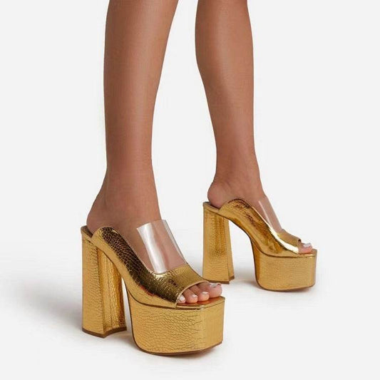 Solid Color Thick Heel Sandal Female - Mubimart