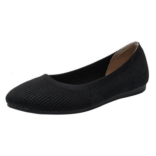Round Toe Shallow Mouth Fabric Flat Knitted Soft Bottom Boat Shoes - Mubimart