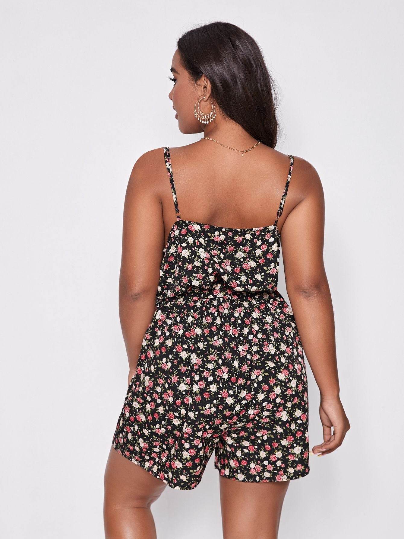 Ladies Plus Size Suspender Loose Fat Girl Jumpsuit Shorts - Mubimart