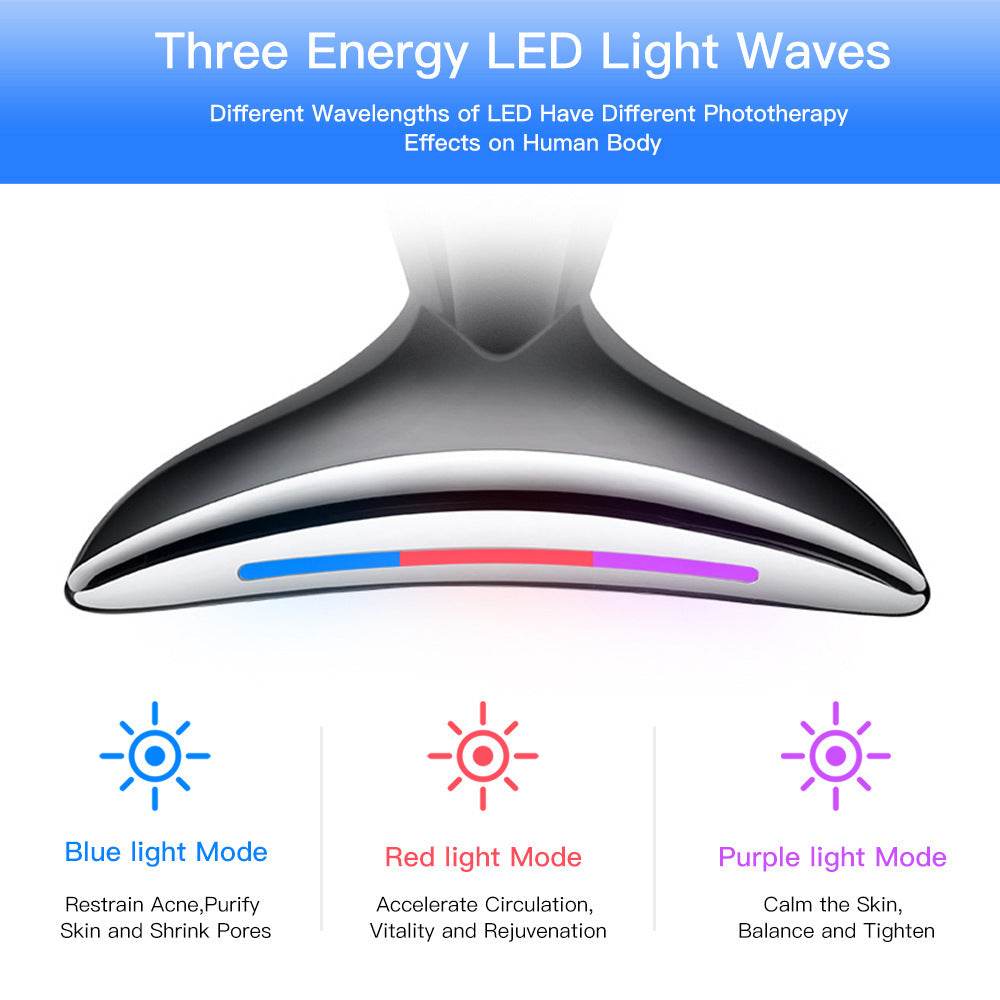 EMS Microcurrent Neck Face Beauty Device With 3 Colors LED Photon Therapy Skin Tighten Reduce Double Chin Face Lifting Devices - Mubimart