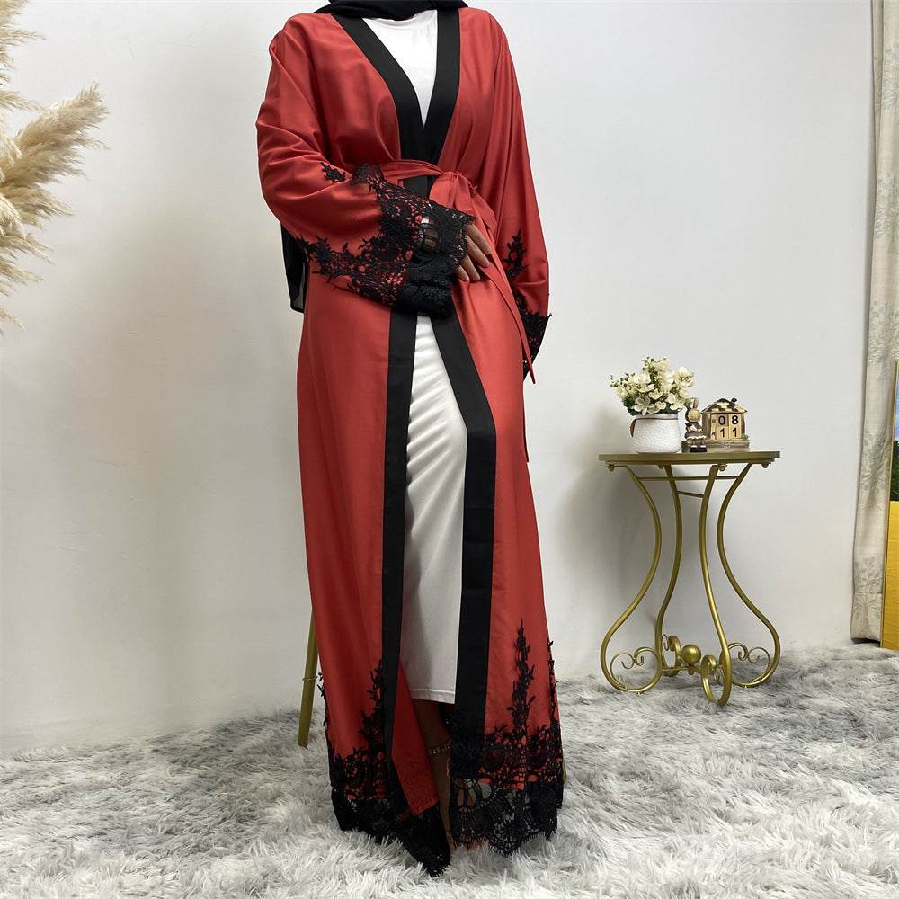 Muslim Fashion Lace Patchwork Loose Cardigan Robe For Women - Mubimart