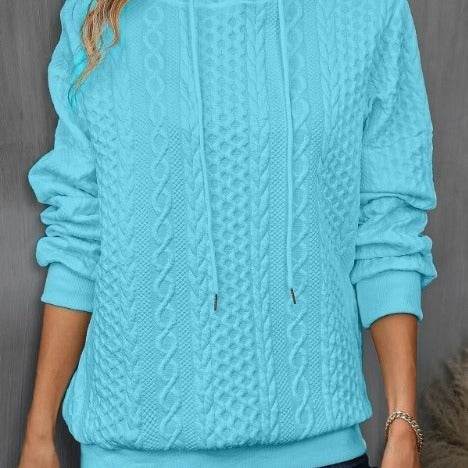 Plus Size Casual Jacquard Hooded Lace-up Long Sleeve Sweatshirt - Mubimart