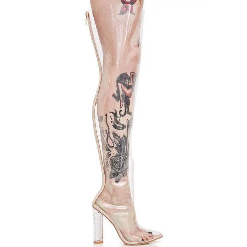 Crystal Thick Heel Mid-calf Personalized Women's Boots - Mubimart