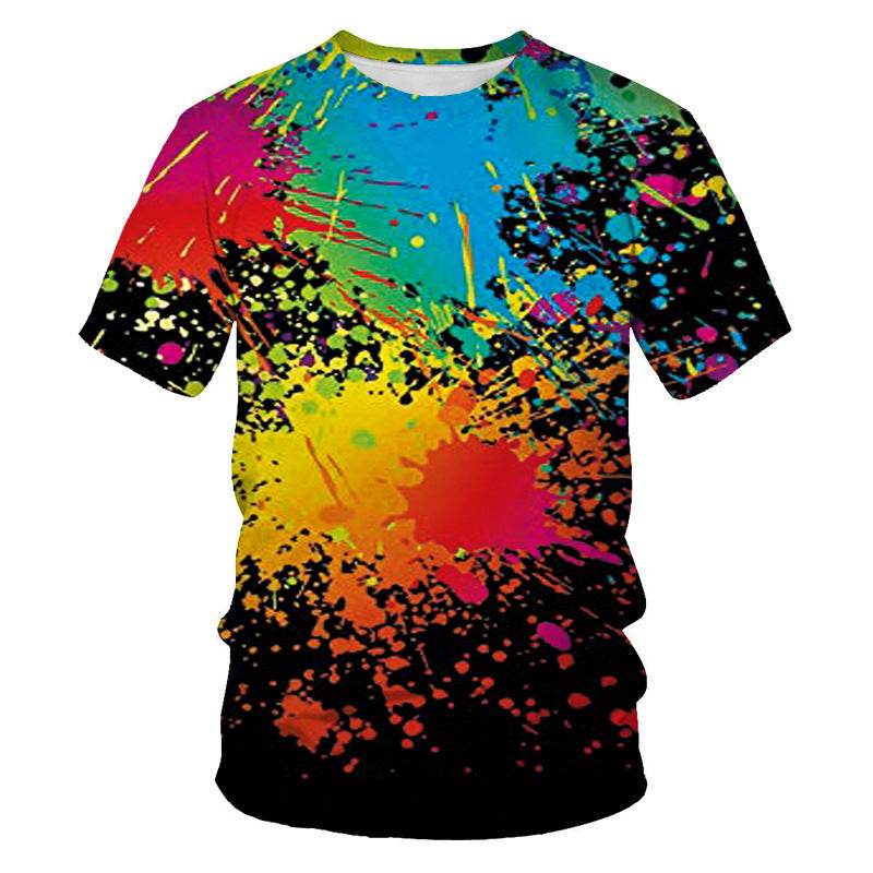 Mens Fashion Casual Digital Print Crew Neck T-shirt - Mubimart