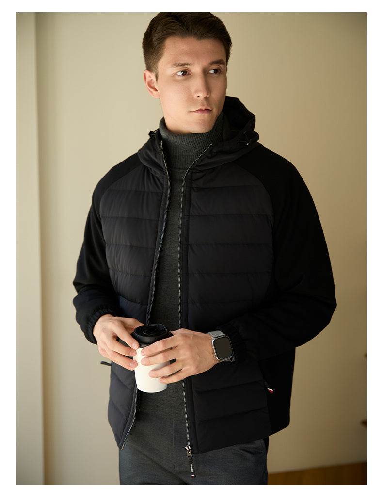 Men's Down Jacket Hooded Thin Stitching Casual Jacket - Mubimart