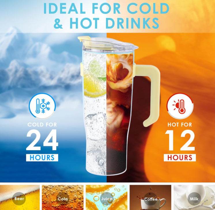 Ochapa 40 Oz Tumbler With Handle Straw Lid Insulated Vacuum Stainless Steel Travel Tapered Mug Gift Coffee Cup Holder Friendly Keep Cold Or Hot Sweat Proof Resuable - Mubimart