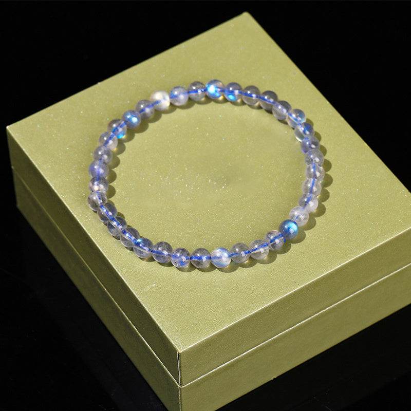 5A Genuine Natural Gray Moonstone Bead Charm Bracelets Women Men Fashon Blue Light Labradorite Strand Energy Bracelet - Mubimart