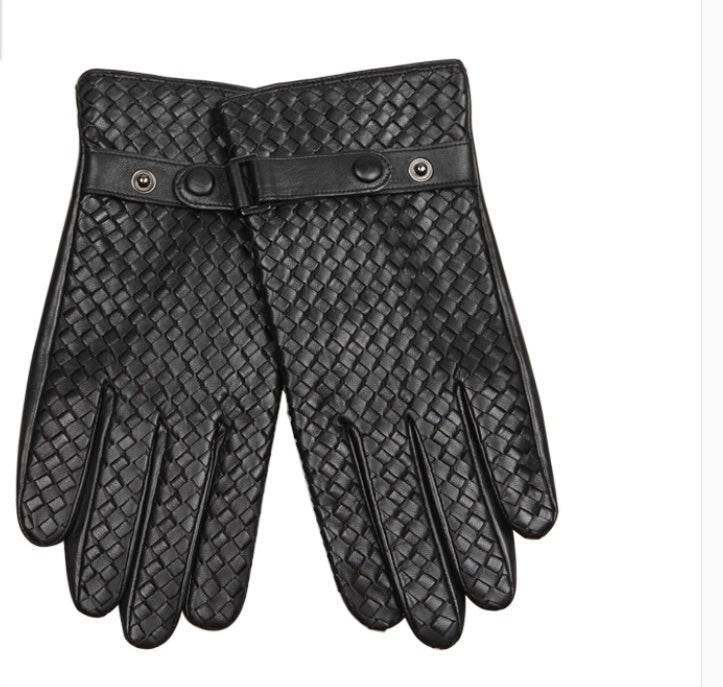 Autumn And Winter Leather Mens Woven Thin Gloves - Mubimart