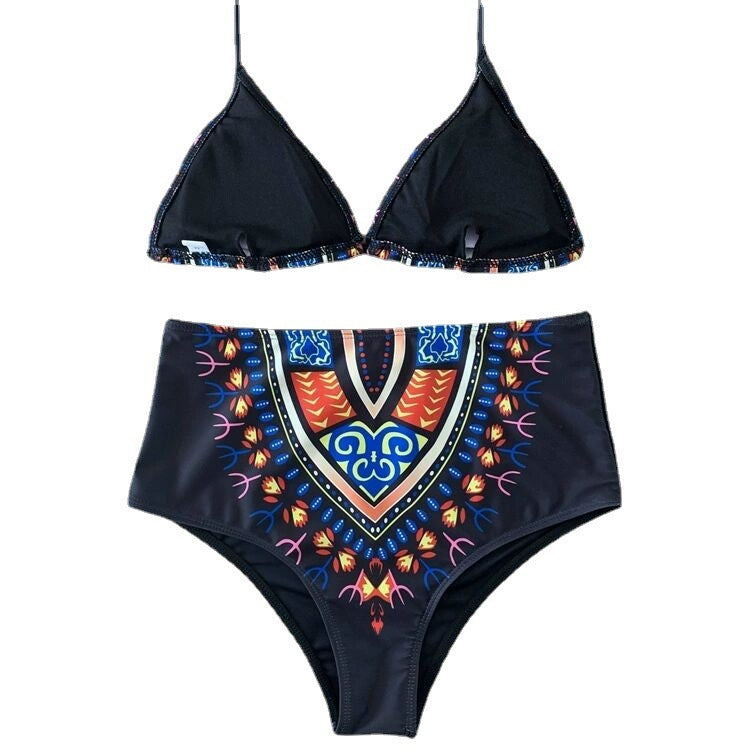 Ladies High Waist Floral Split Bikini Swimming - Mubimart -  