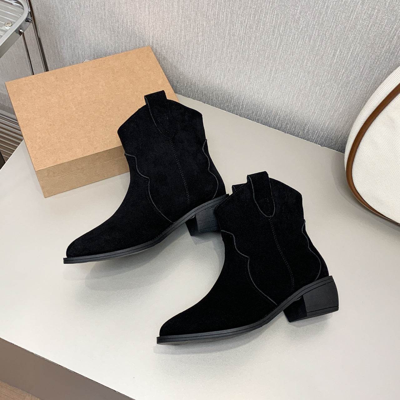 Cowboy Boot Short Plush Autumn Pointed-toe Short Boots - Mubimart