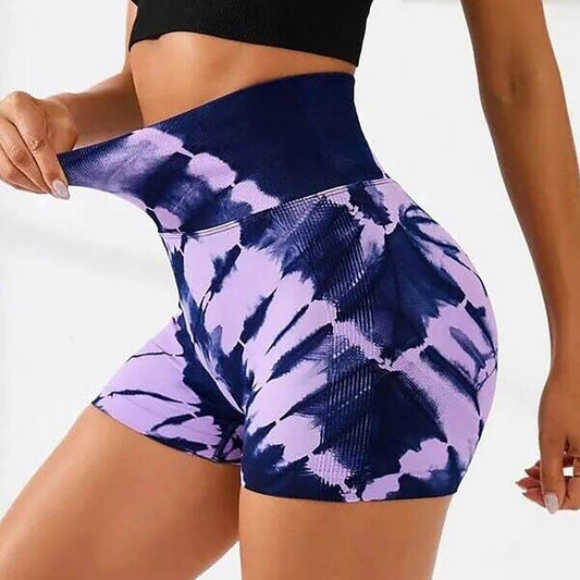 Tie Dye V-Back Yoga Biker Shorts, Elevate Your Workout Style Seamless High Waisted Contour Gym Yoga Biker Shorts - Mubimart