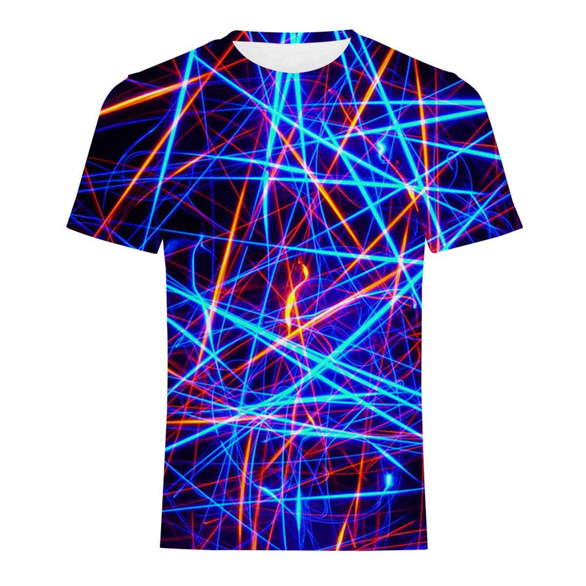 Mens Fashion Casual Digital Print Crew Neck T-shirt - Mubimart