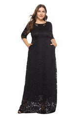 Plus Size Women New Hollow Lace Pocket Dress - Mubimart -  