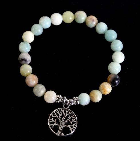 Matte Amazonite Stone Strand Bracelet Yoga Chakra Mala Bracelet OM Lotus Women Men Beaded Charm Bracelet Handmade Jewelry - Mubimart
