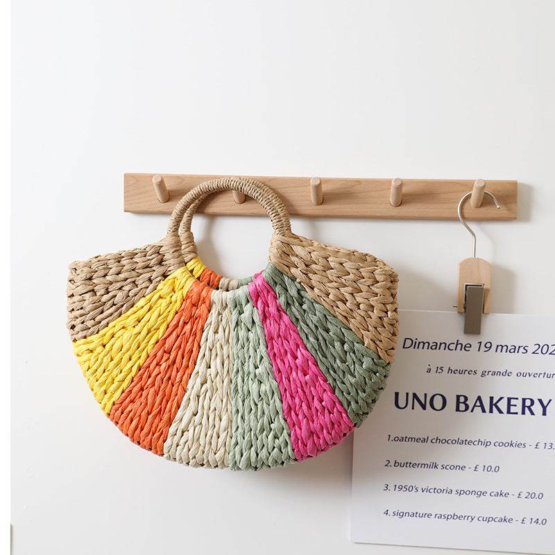 Beach Vacation Rainbow Straw Beach Bag - Mubimart