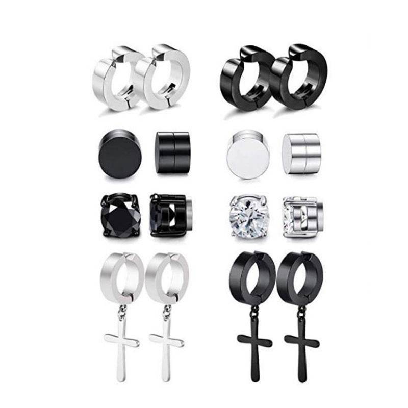 Non-Pierced Cross Zircon Magnet Titanium Steel Stud Earring For Men - Mubimart