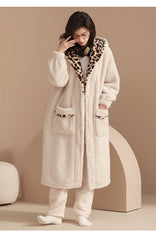 Korean Hooded Warm Female Long Robe Pajamas Plus Velvet - Mubimart -  