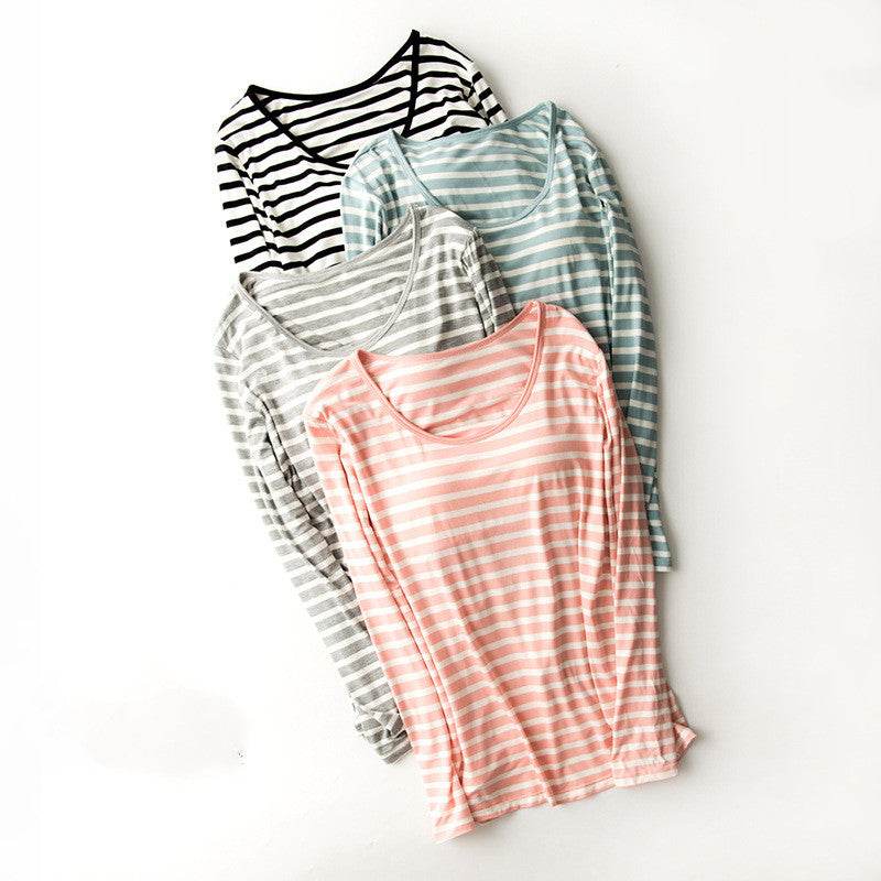 Long-sleeve Bra-t Cup All-in-one T-shirt Loungewear - Mubimart