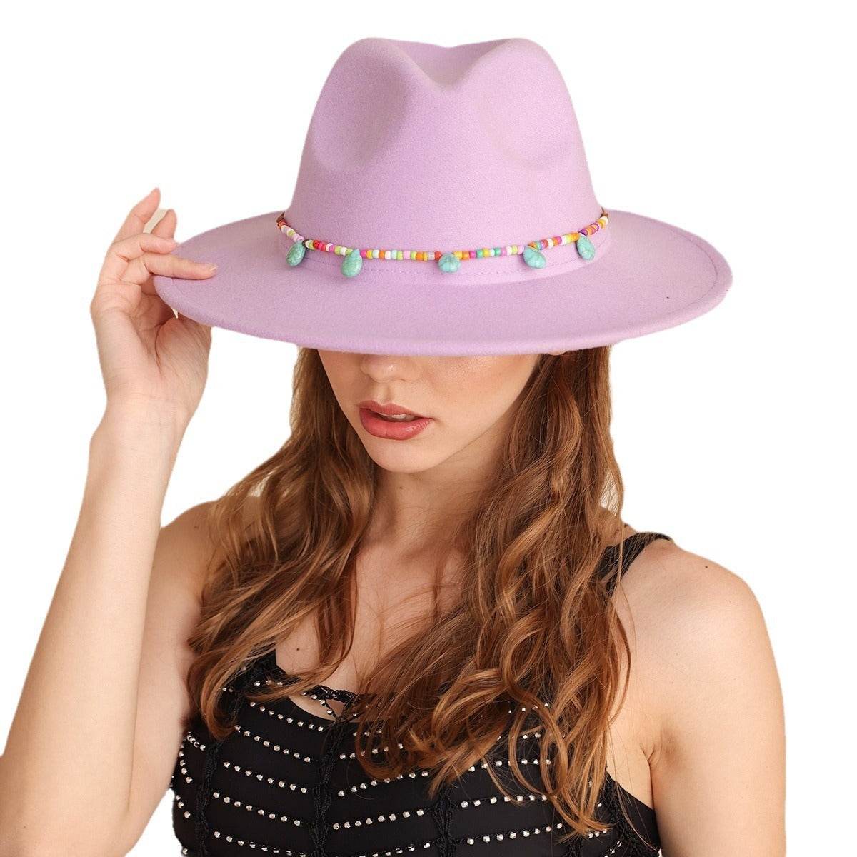 Western Cowboy Hat Woolen Cow Head Purple Women's Fedora Hat - Mubimart