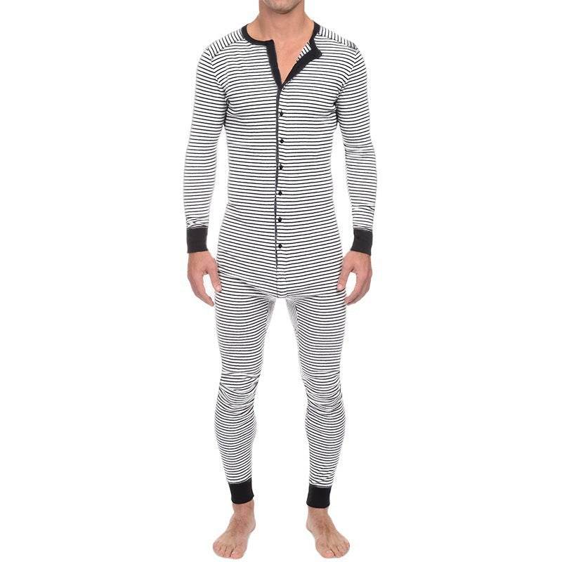 Striped Jumpsuit Skinny Long Sleeve Loungewear - Mubimart