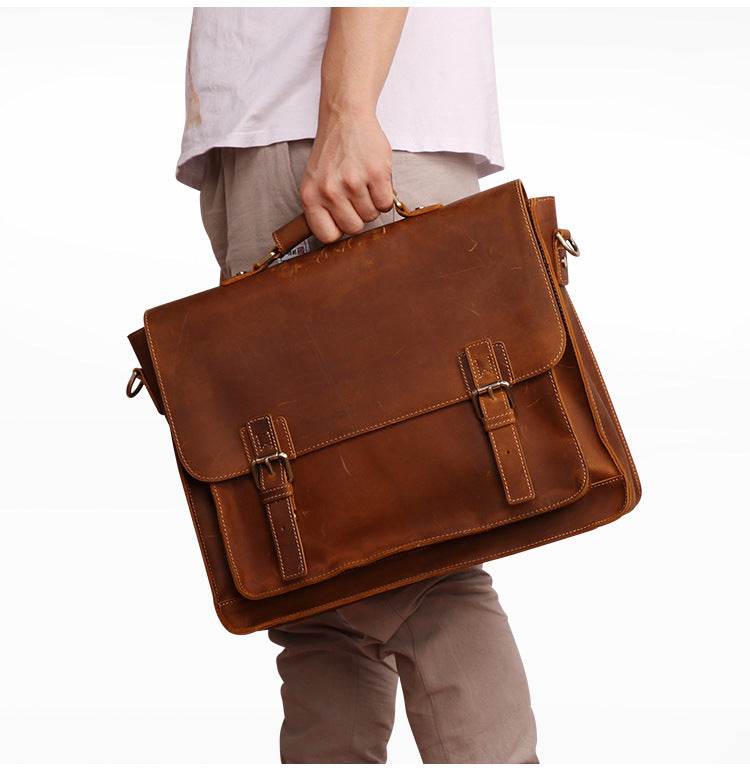 Genuine Leather Men's Business Briefcase - Mubimart