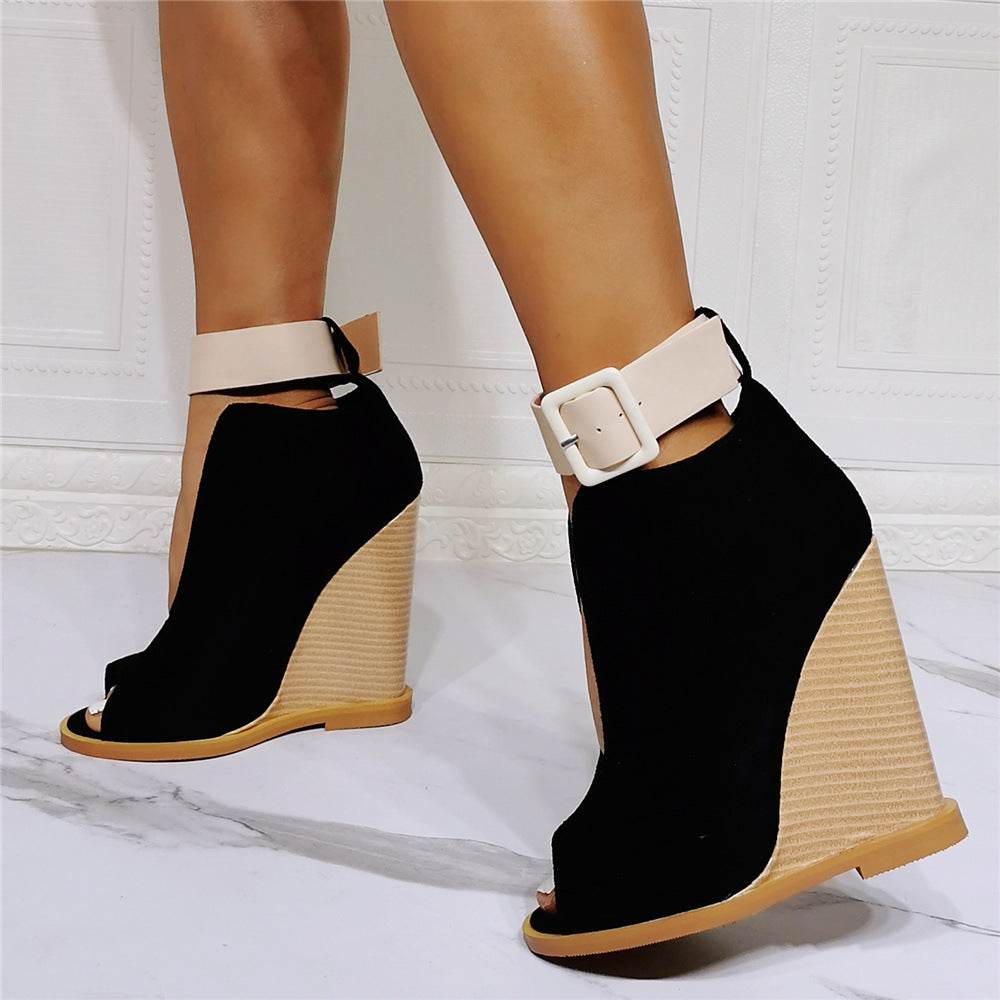 Sexy Wedge Heels With One-line Strappy Roman Heel Sandals - Mubimart