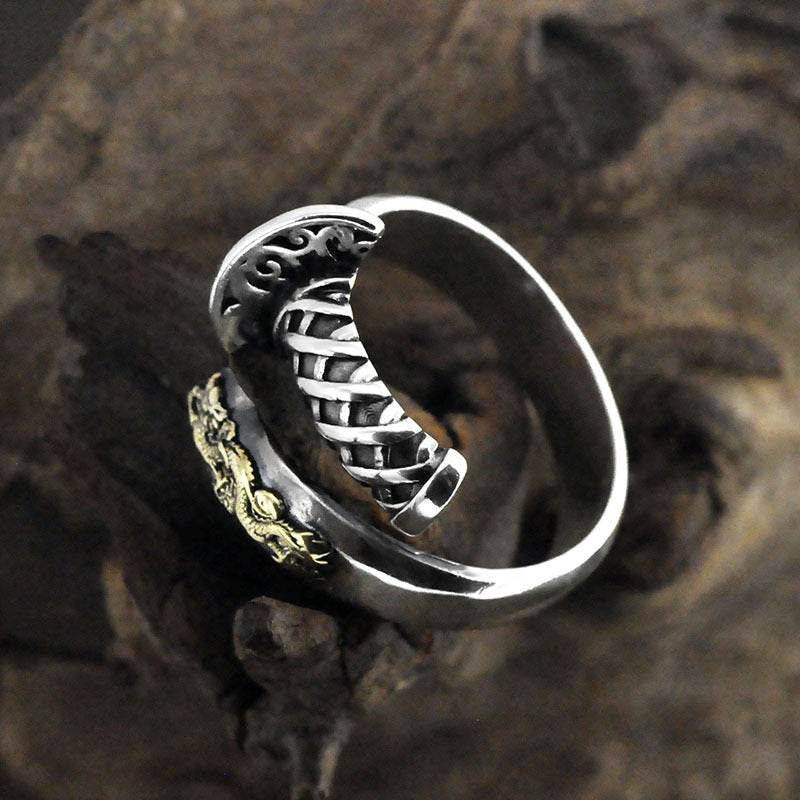S925 Silver Retro Distressed Ring Men - Mubimart