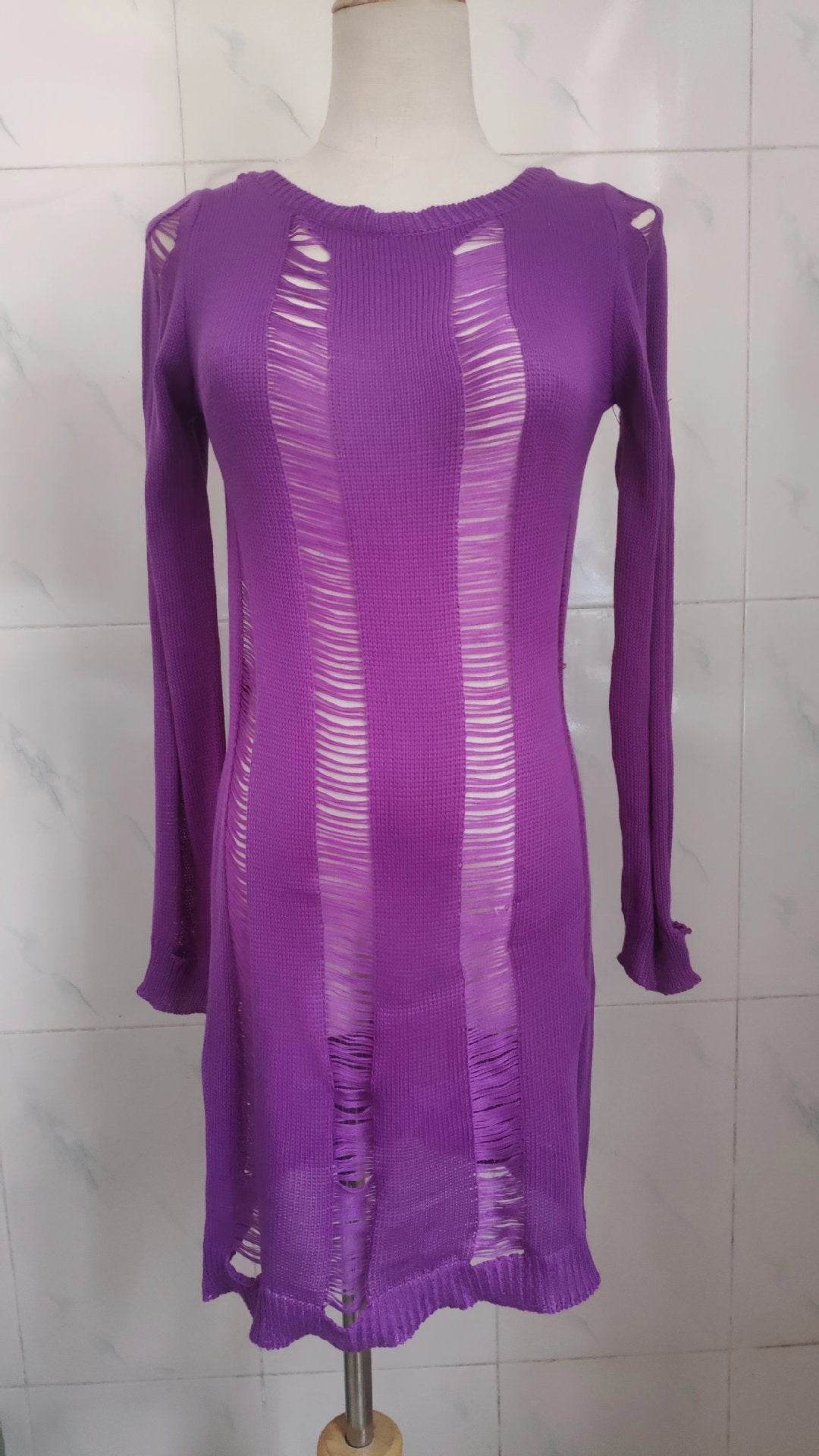 Fashion Slim Fit Hollow Long Sleeve Dress Y2K Sexy Backless Hip-hugging Short Dresses Womens Clothing - Mubimart