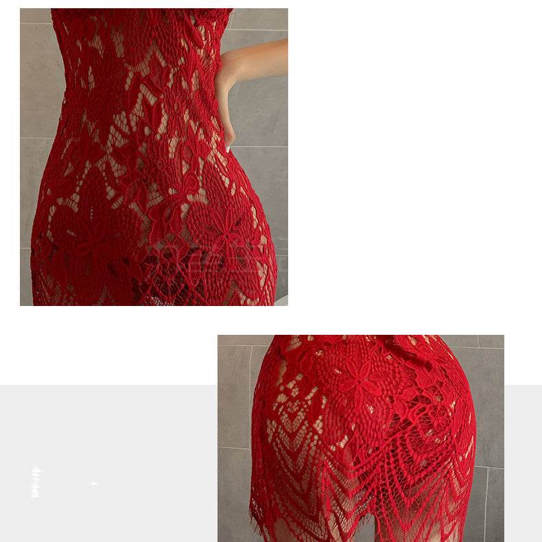 Nightwear Lace Mesh Suspender Vest Hollowed Out - Mubimart