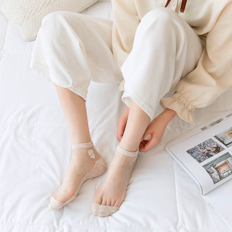 Women's Low-cut Liners Transparent Spun Glass Thin Socks - Mubimart