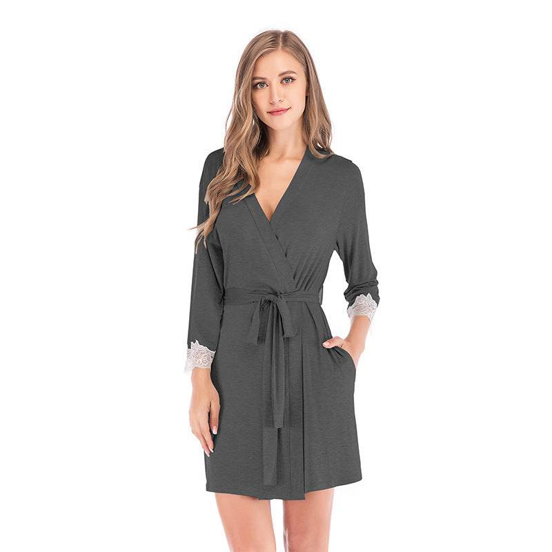 Ladies Cardigan Bathrobe Nightgown Thin Modal Fabric Nightgown - Mubimart
