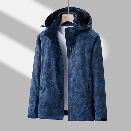 Printed Hooded Windbreaker Unisex Fashion Solid Color Zip-up Jacket Waterproof Windproof Outwear For Women Men Clothing - Mubimart