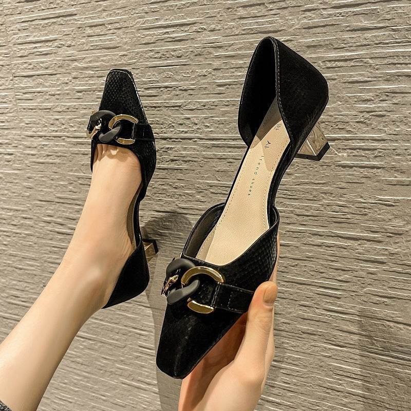 New Style Square Toe Single Shoes Women's Square Toe Mid-heel Work Shoes - Mubimart