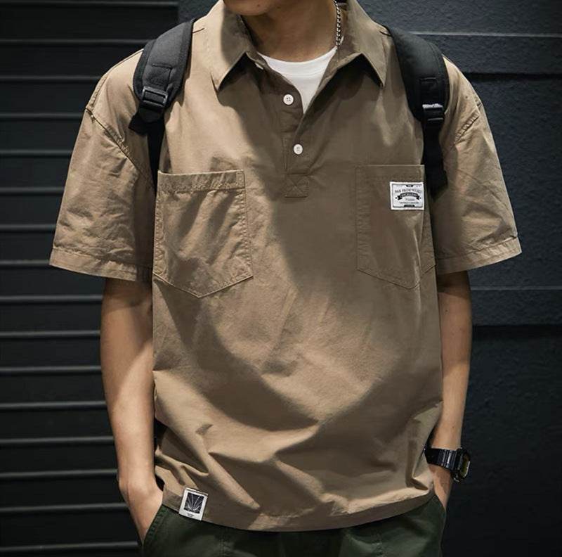 Mens Fashion Solid Color Workwear Loose T-shirt - Mubimart
