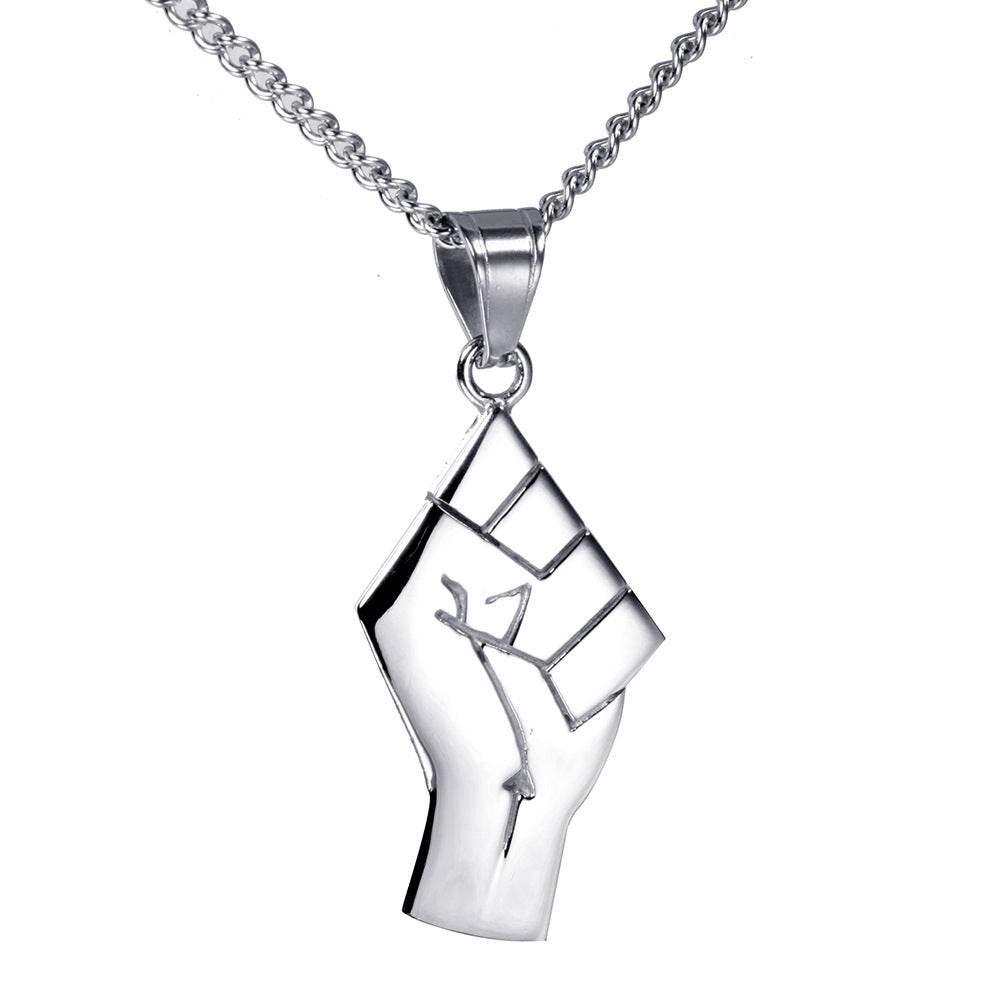 Mens Gold Fist Titanium Steel Pendant Necklace - Mubimart