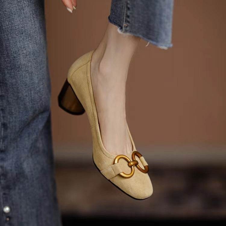 Blue Square Toe Pumps Single Women's Shoes - Mubimart