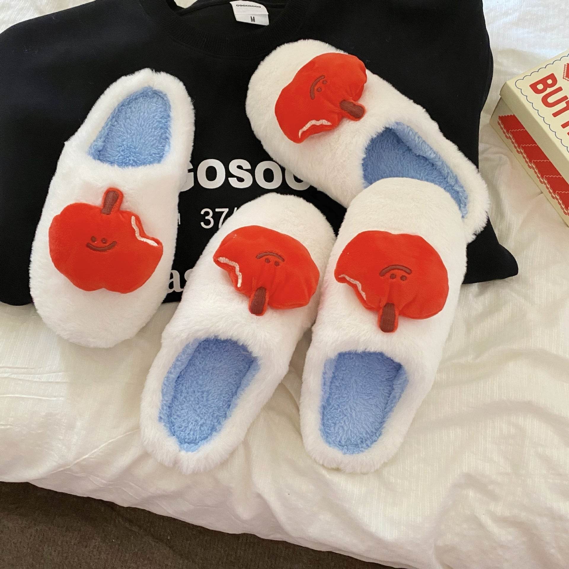 Cute Cartoon Plush Slippers Winter Warm Fleece Shoes Indoor Bedroom Floor Home Slipper For Women - Mubimart