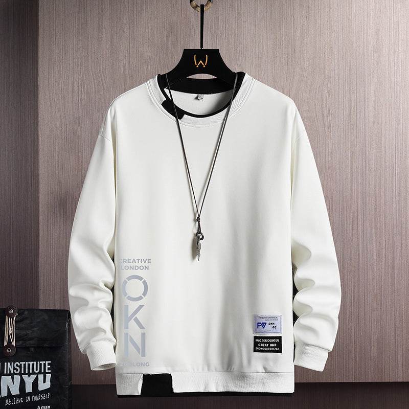 New Mens Casual Sweatshirts Hoodie Fake Two Pieces Letter Print - Mubimart
