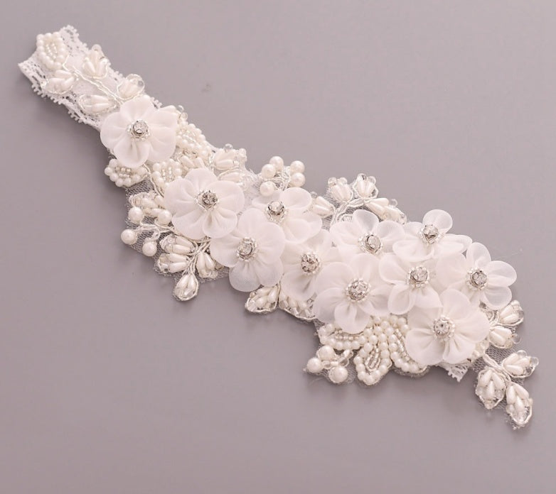 Bridal Rhinestone Garter Belt Pearl Flower Leg Socks Elastic - Mubimart -  