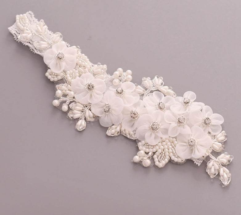 Bridal Rhinestone Garter Belt Pearl Flower Leg Socks Elastic - Mubimart