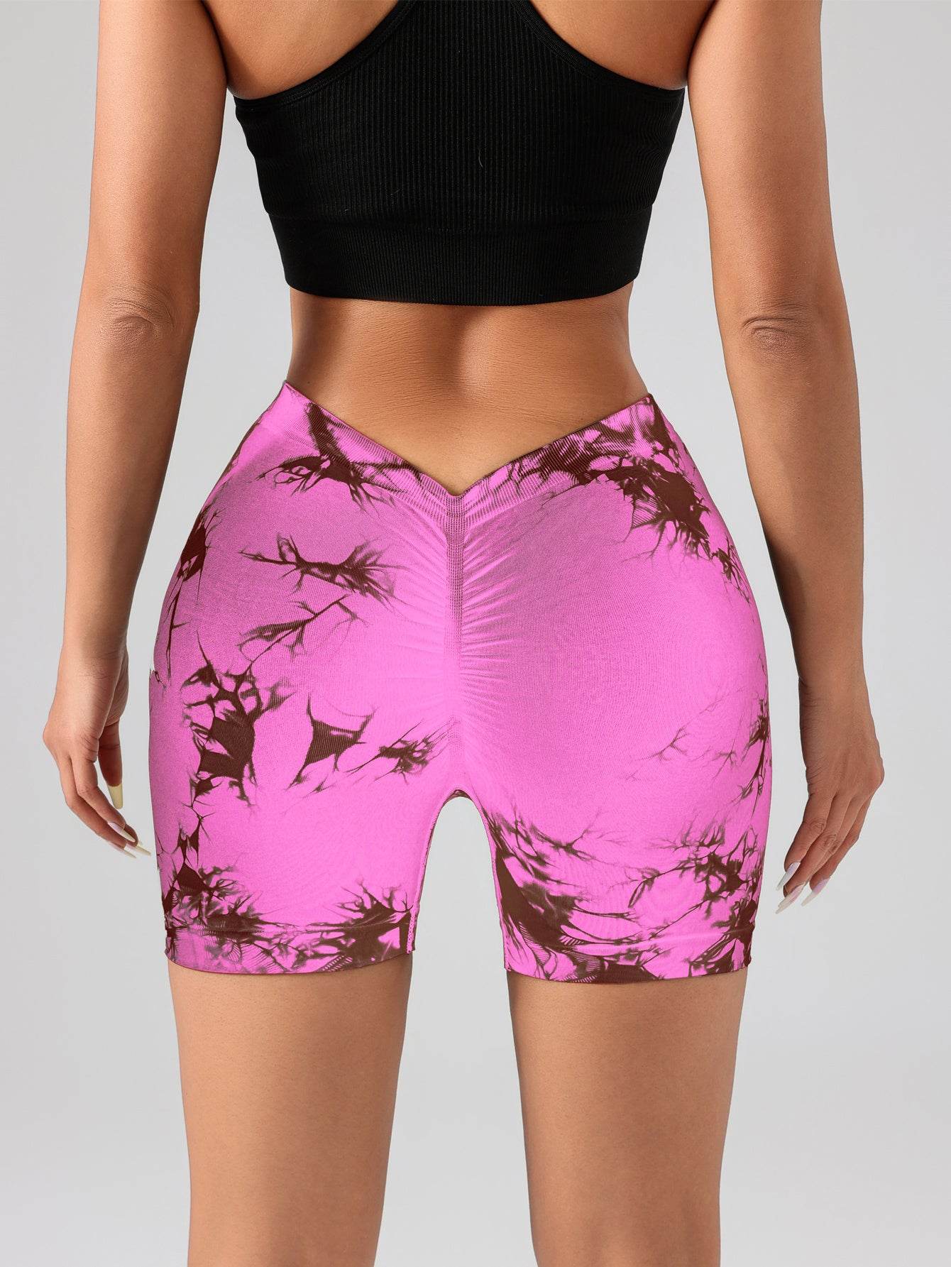 3 PACK Tie Dye Active Wear Shorts, Women Workout Shorts, High Waisted Contour Gym Yoga Biker Shorts, V Back Booty Biker Workout Gym Running Shorts - Mubimart