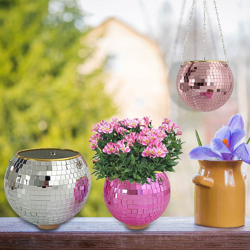 Cross-border Disco Ball Planter Hanging Mirror Spherical Plastic Flowerpot - Mubimart