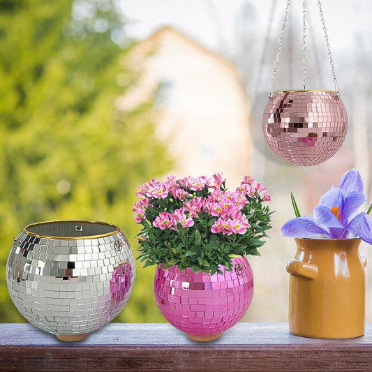 Cross-border Disco Ball Planter Hanging Mirror Spherical Plastic Flowerpot - Mubimart