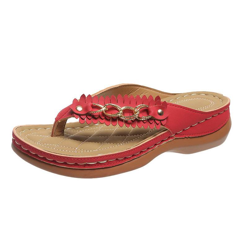 Summer Women Wedge Sandals With Chain Anti-Slip Slippers Retro Slides Flip Flops Shoes - Mubimart