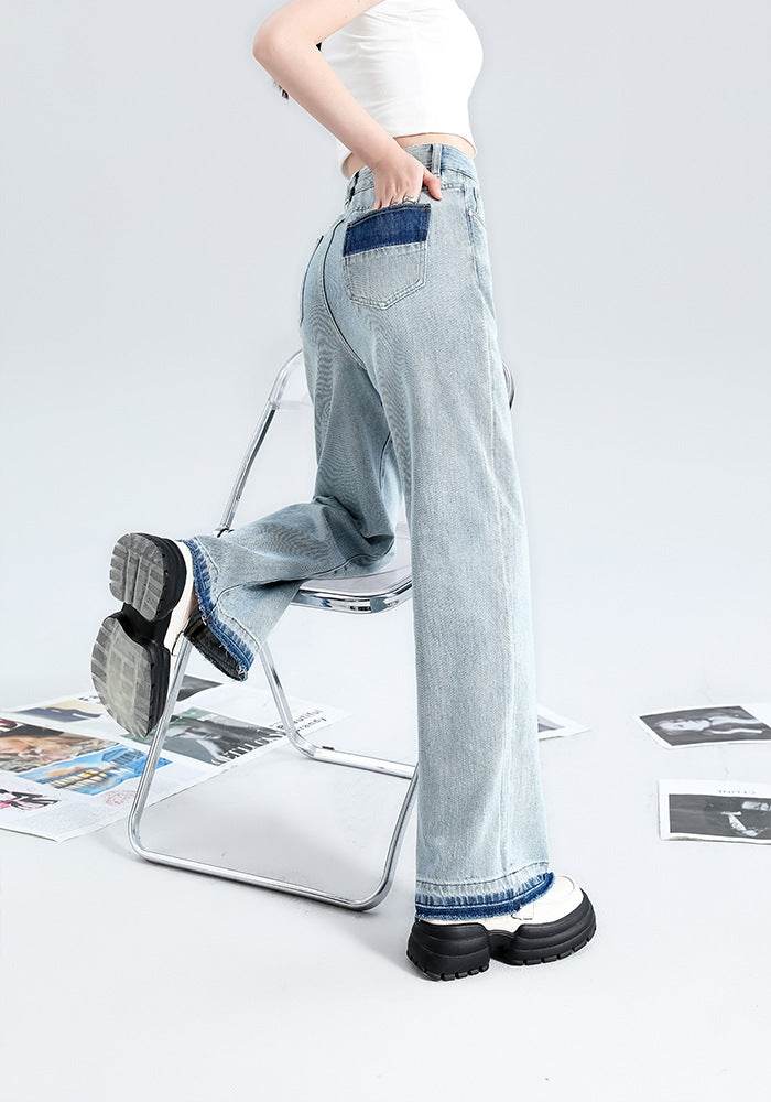 Fashion Light Blue Wide Leg Jeans For Women - Mubimart
