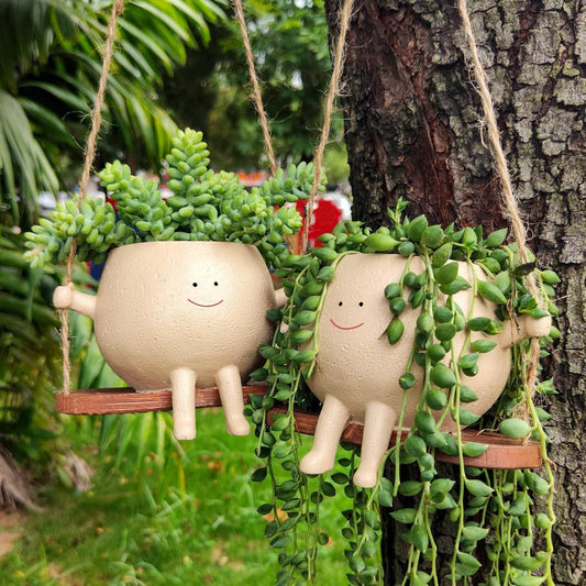 Plant Hanger Baskets Lovely Swing Face Planter Pot Succulent Flower Pots Balcony Wall Hanging Planter Decor Home Garden Supplies - Mubimart