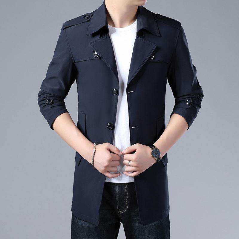 Spring And Autumn Men's Trench Coat With Buttons Top Quality Jacket Slim Regular Classic Jacket - Mubimart