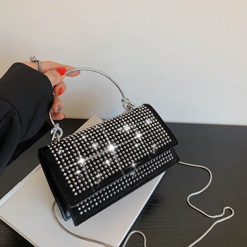 Chain Crossbody Bag Women Handbag Glitter Crystals Plain Daily Silver Black Shoulder Bag - Mubimart